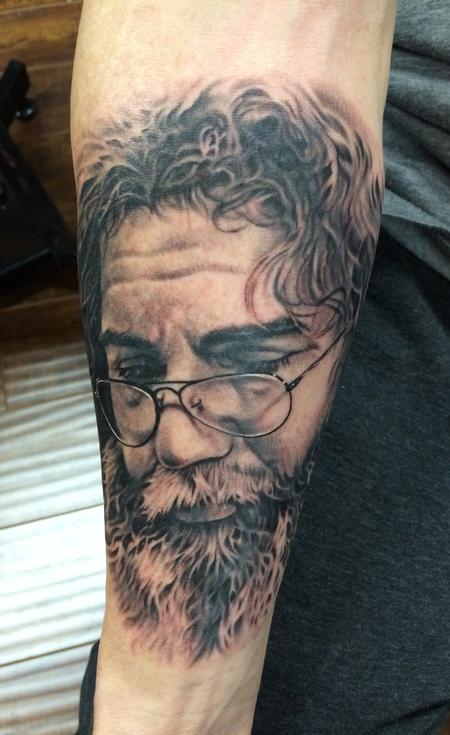 Tattoos - Black and Grey Jerry Garcia portrait - 87617